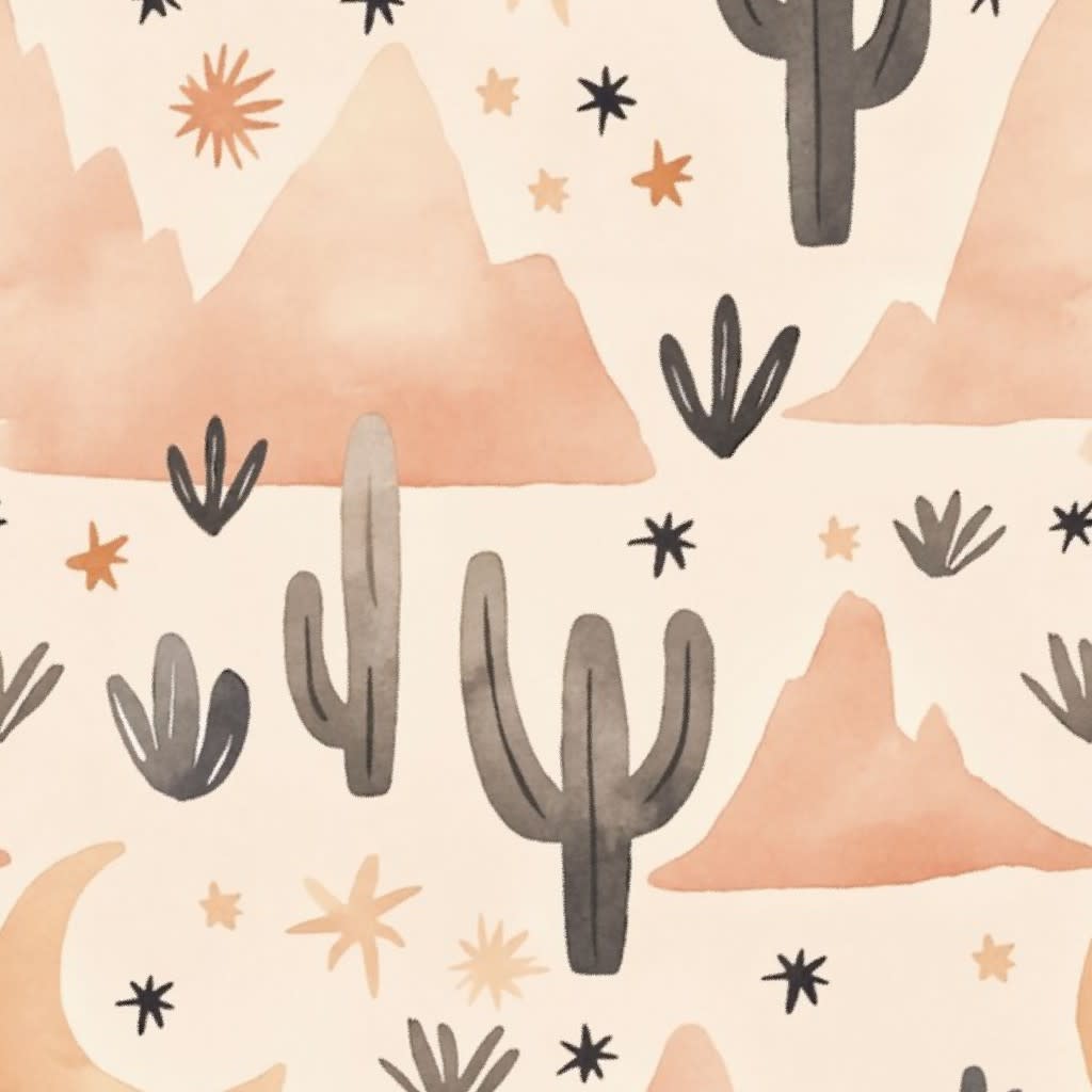 Prairie Desert Night Western Americana Landscape Beige Brown Smaller Wallpaper by andrea_haase_design