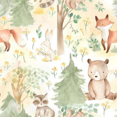 Woodland animal print fabric