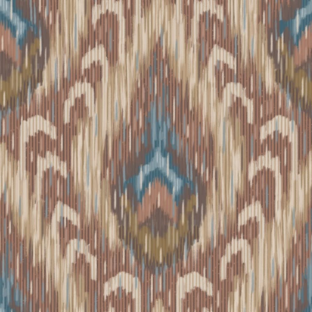 Ethnic Peacock Ikat Ogee Faux Jacquard Cocoa Brown Khaki Blue Ivory L Wallpaper by sabina_bala