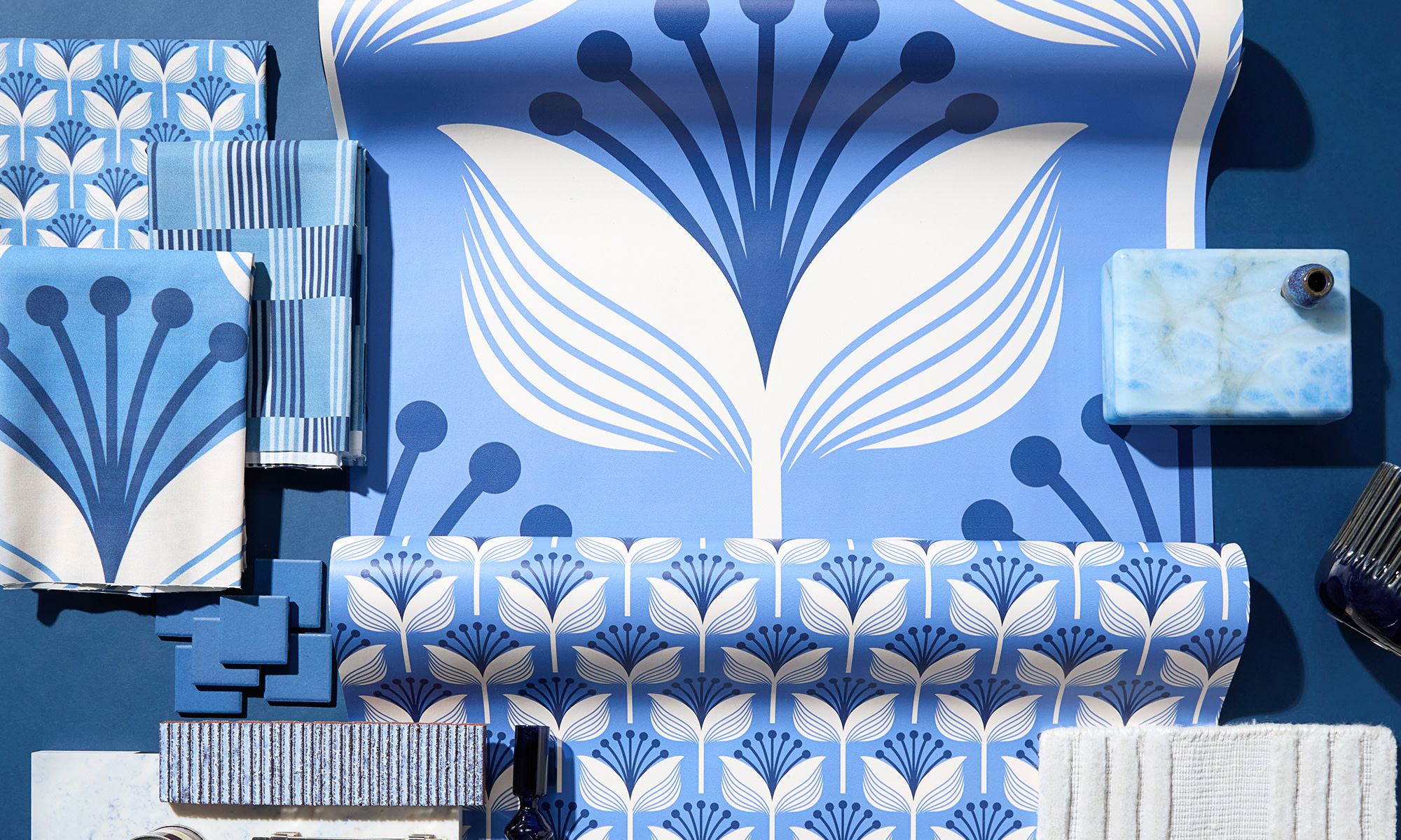 Blue midcentury wallpaper designs