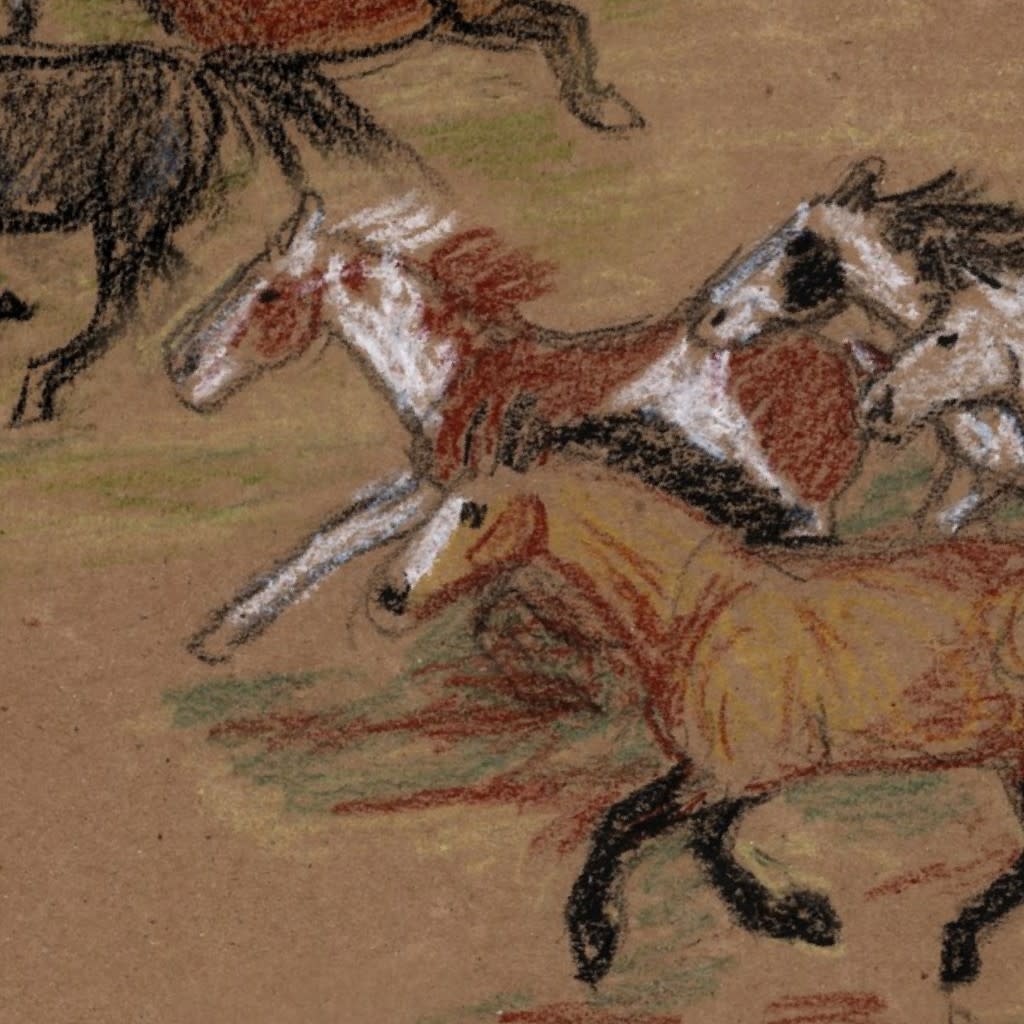 Wild Horse Herd 2 in Crayon on Brown Paper Wallpaper by eclectic_house