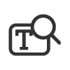 Icon of a text box and a magnifying glass.